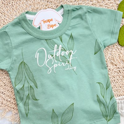 Conj. Camiseta Outdoor Spirit e Bermuda em Linho - Verde e Areia